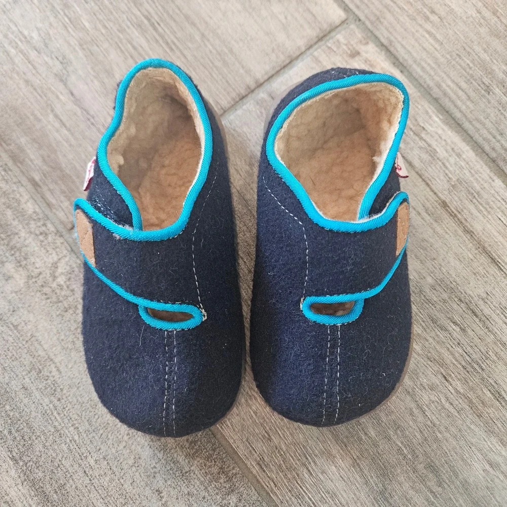 See Kai Run Cruz II Slipper Kid 7 Navy Blue Wool Felt Faux Fur Indoor House